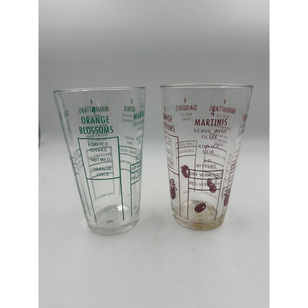Vtg Set of 2 Barware Federal Glass Shaker Tumbler Drink Mix Recipes Red & Green - Picture 2 of 4
